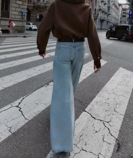 Buz Mavi Paça Detaylı Wide Leg Jean