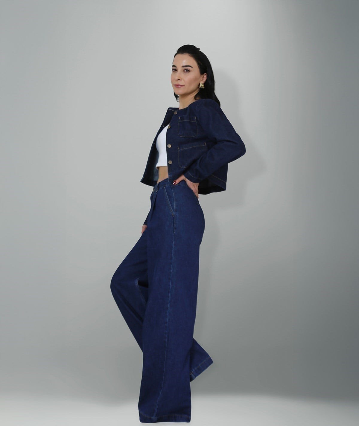 Cep Detaylı Lacivert Denim Takım