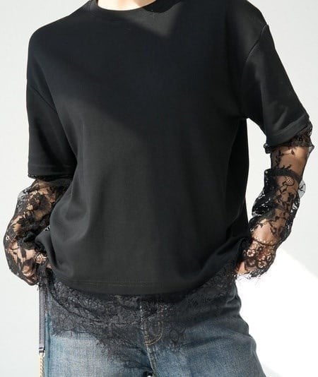 Dantelli Basic T-Shirt Siyah