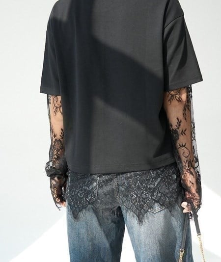 Dantelli Basic T-Shirt Siyah