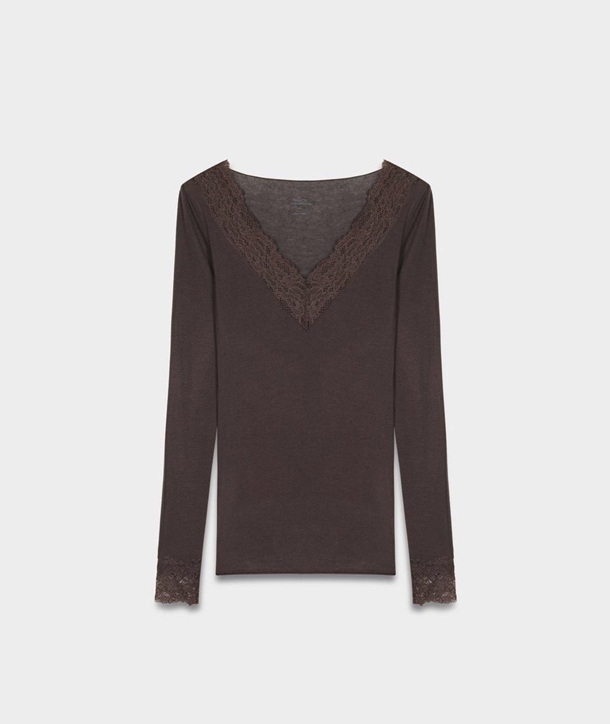 Dantelli Kaşmir Bluz – Kahve