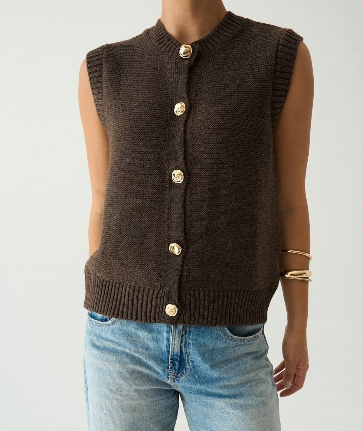 Düğmeli Yelek – Kahverengi