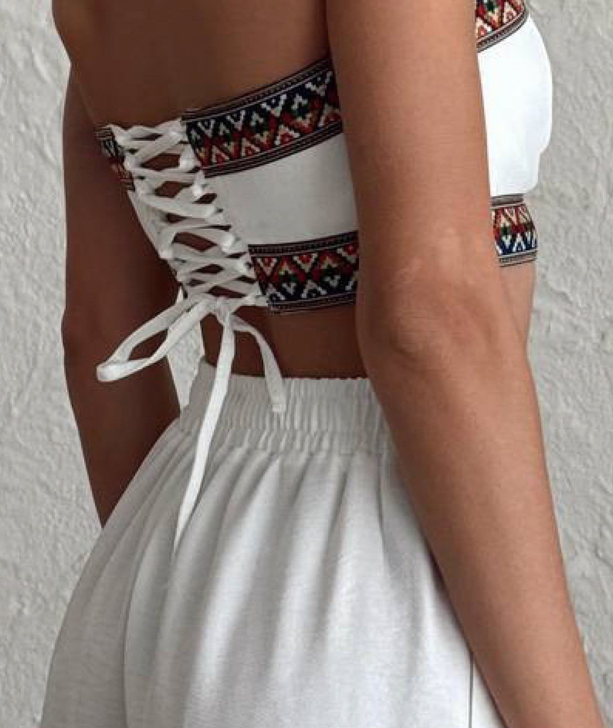 Etnik Şerit Detaylı Büstiyer & Pantolon Takım