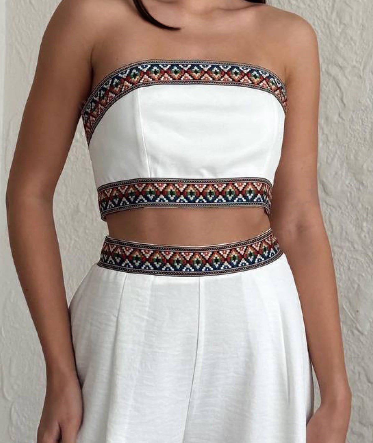 Etnik Şerit Detaylı Büstiyer & Pantolon Takım