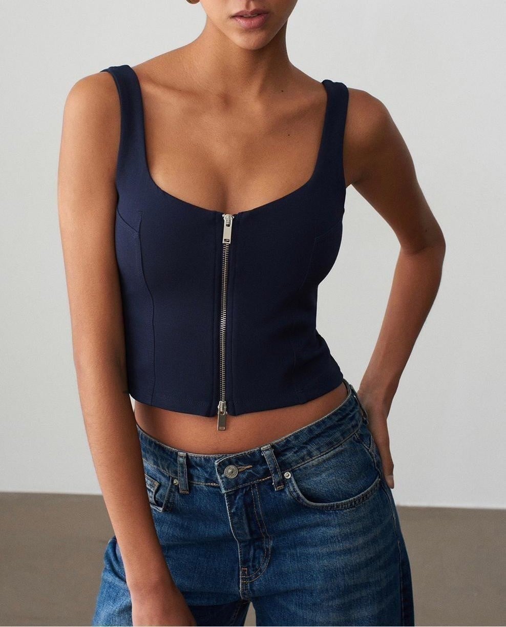 Fermuarlı Crop - Lacivert