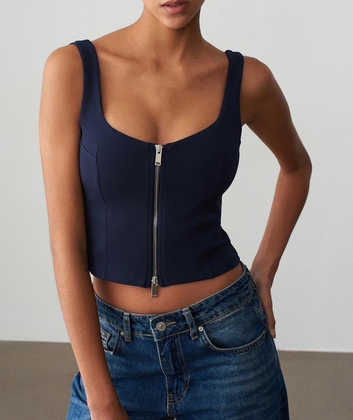 Fermuarlı Crop - Lacivert