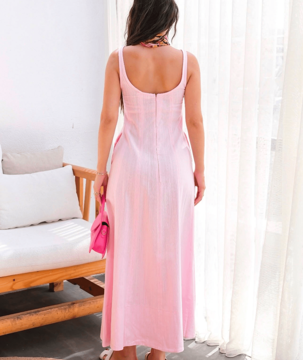 Keten Elbise – Pembe