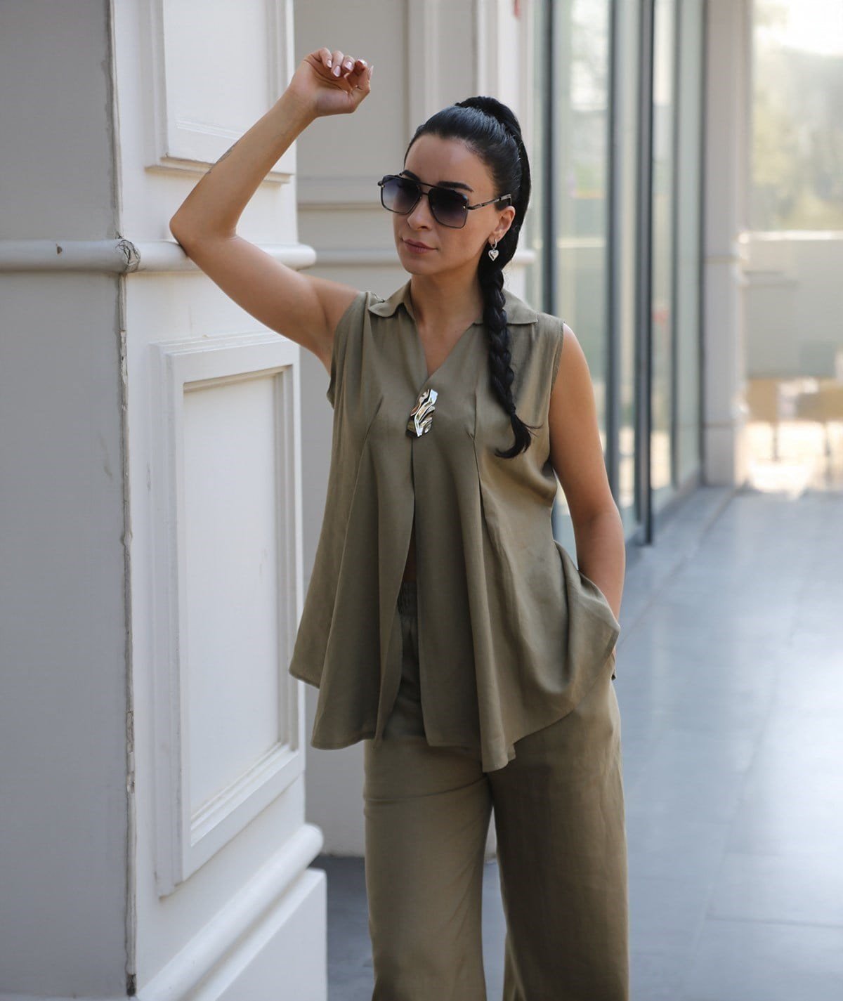 Kolsuz Gömlek Pantalon Takım – Haki