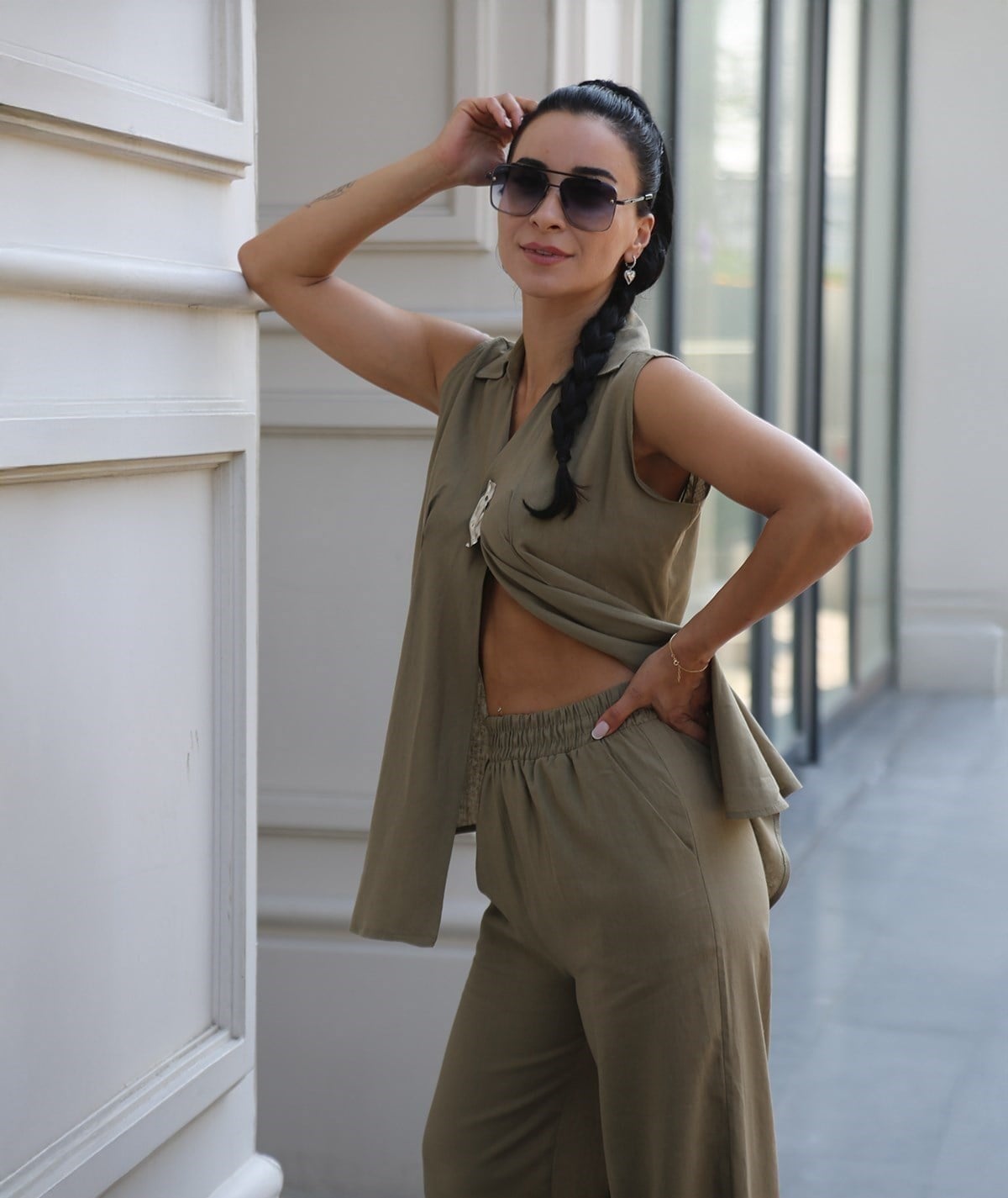 Kolsuz Gömlek Pantalon Takım – Haki