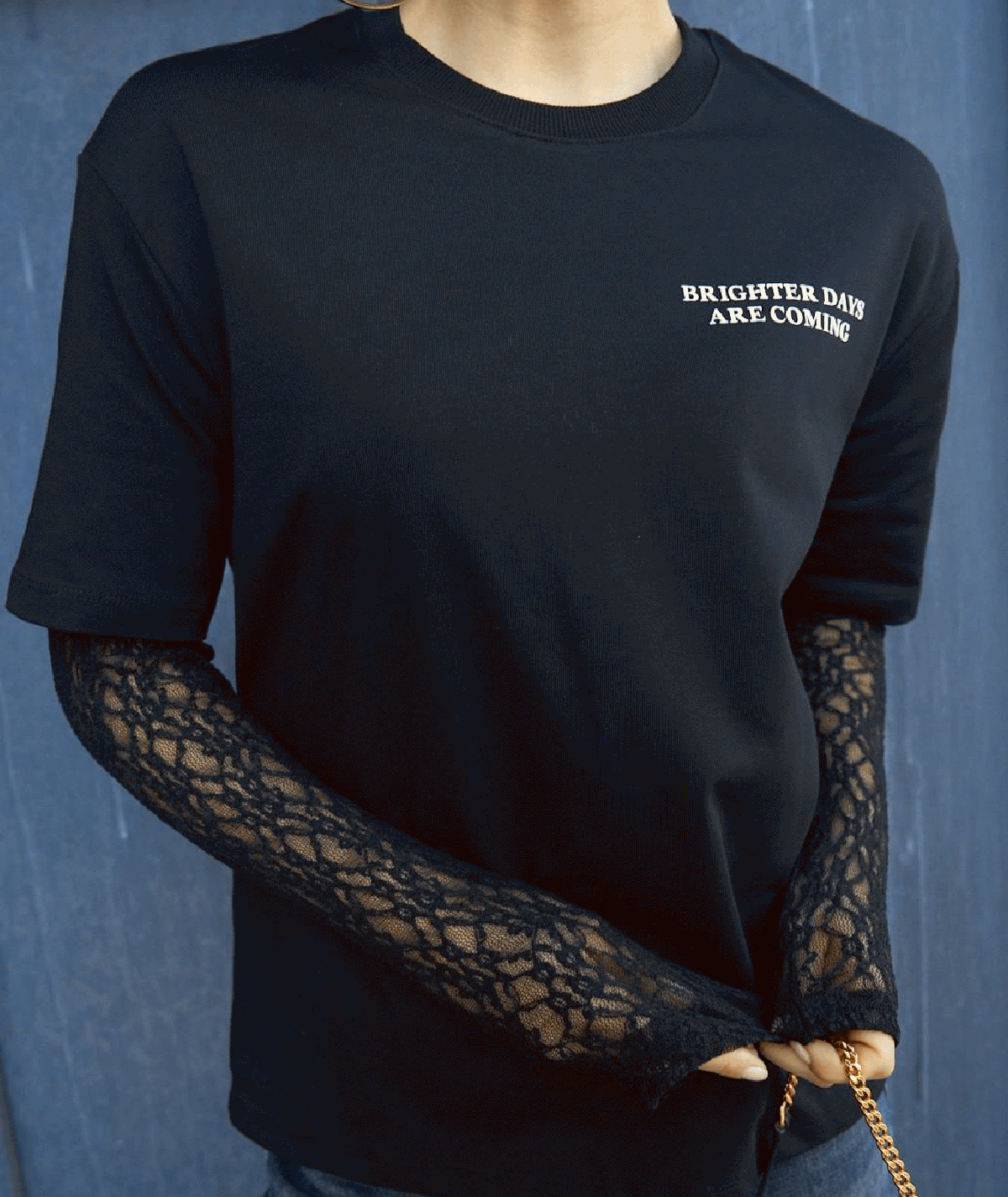 Kolu Dantelli T-shirt - Siyah