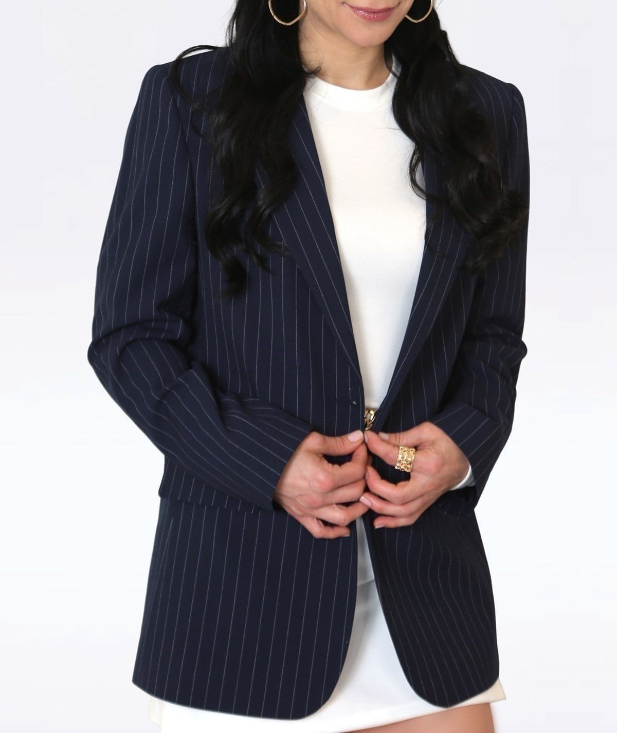 Lacivert Beyaz Çizgili Blazer Ceket