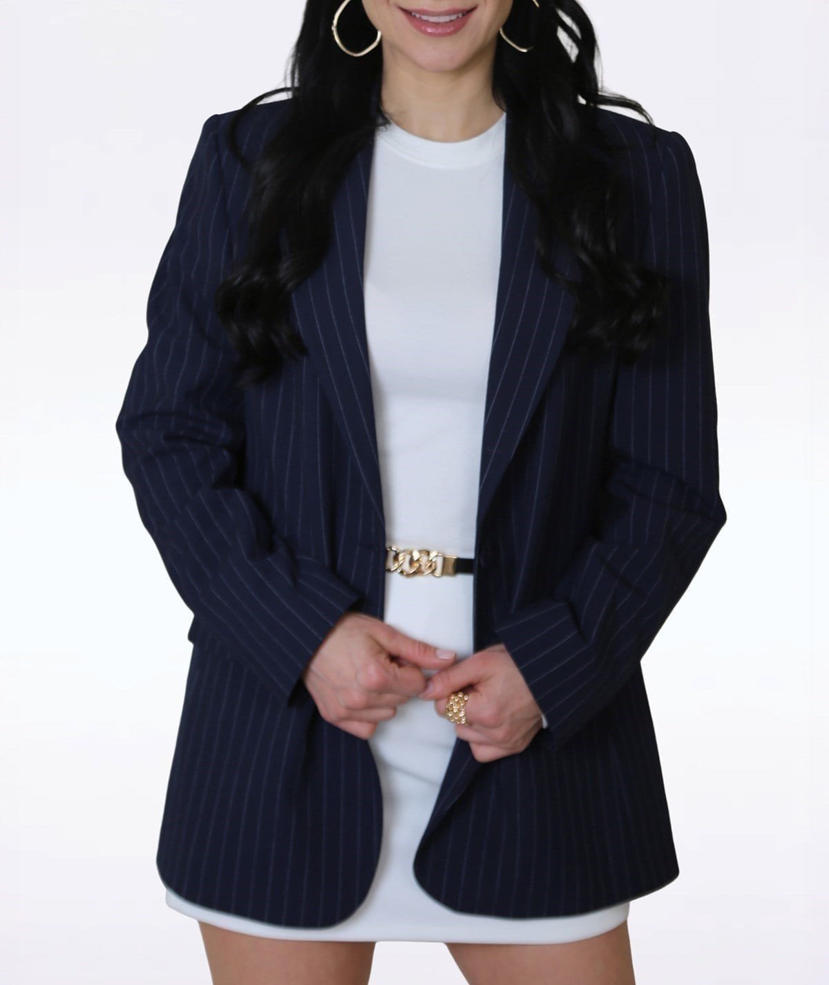 Lacivert Beyaz Çizgili Blazer Ceket