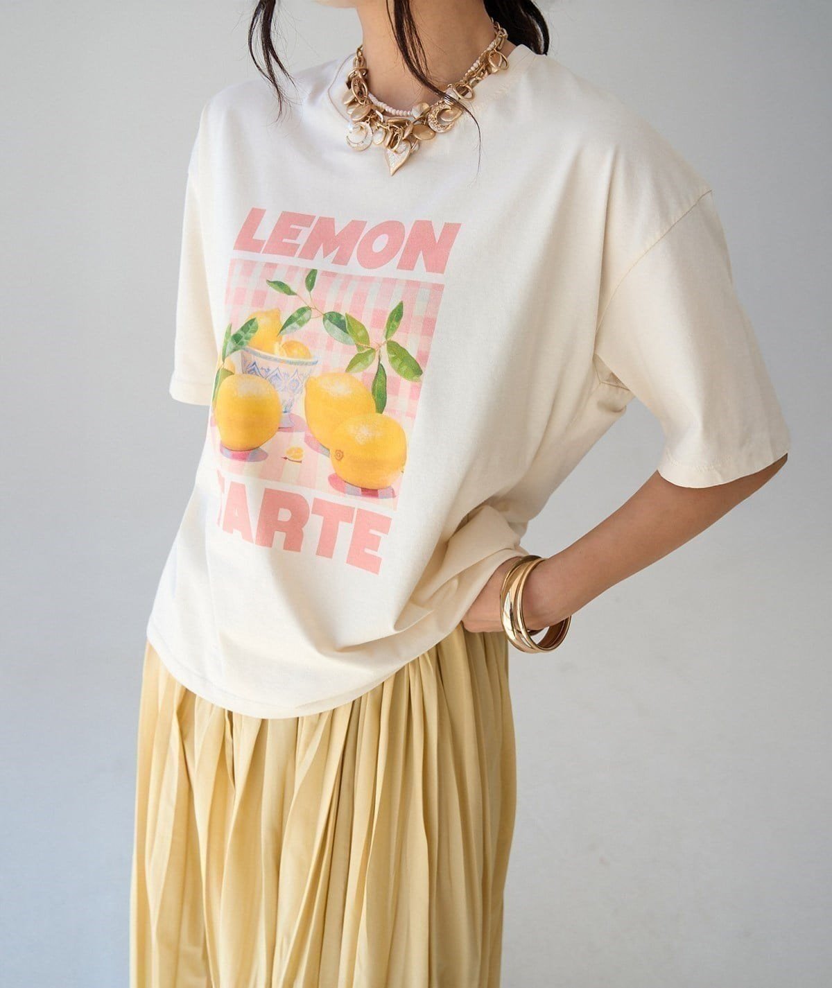 Lemon Baskılı Oversize Tişört – Ekru
