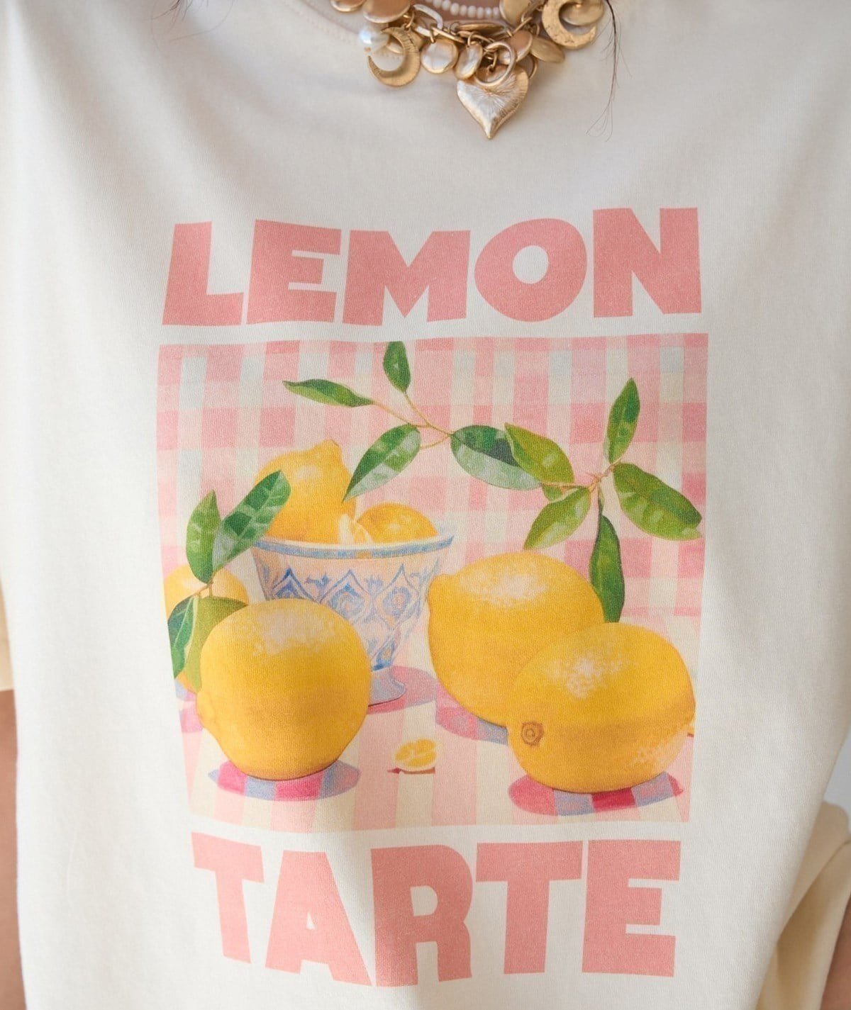 Lemon Baskılı Oversize Tişört – Ekru
