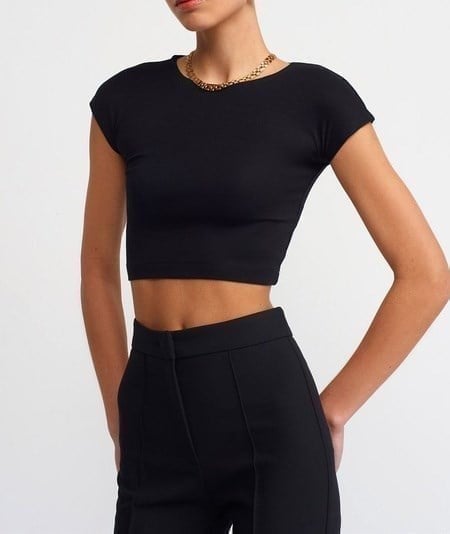 Modal Pamuklu T-Shirt-Siyah