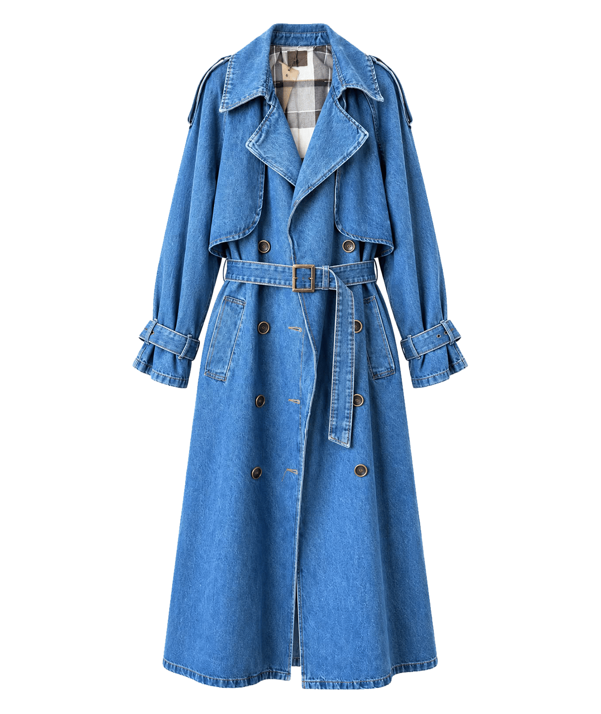 Premium Kuşaklı Denim Trençkot – Mavi