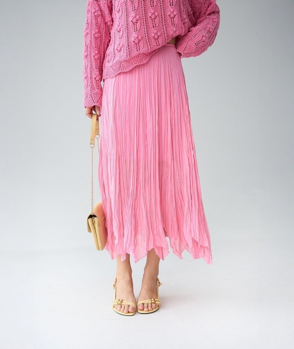 Volan Formlu Pliseli Maxi Etek – Pembe