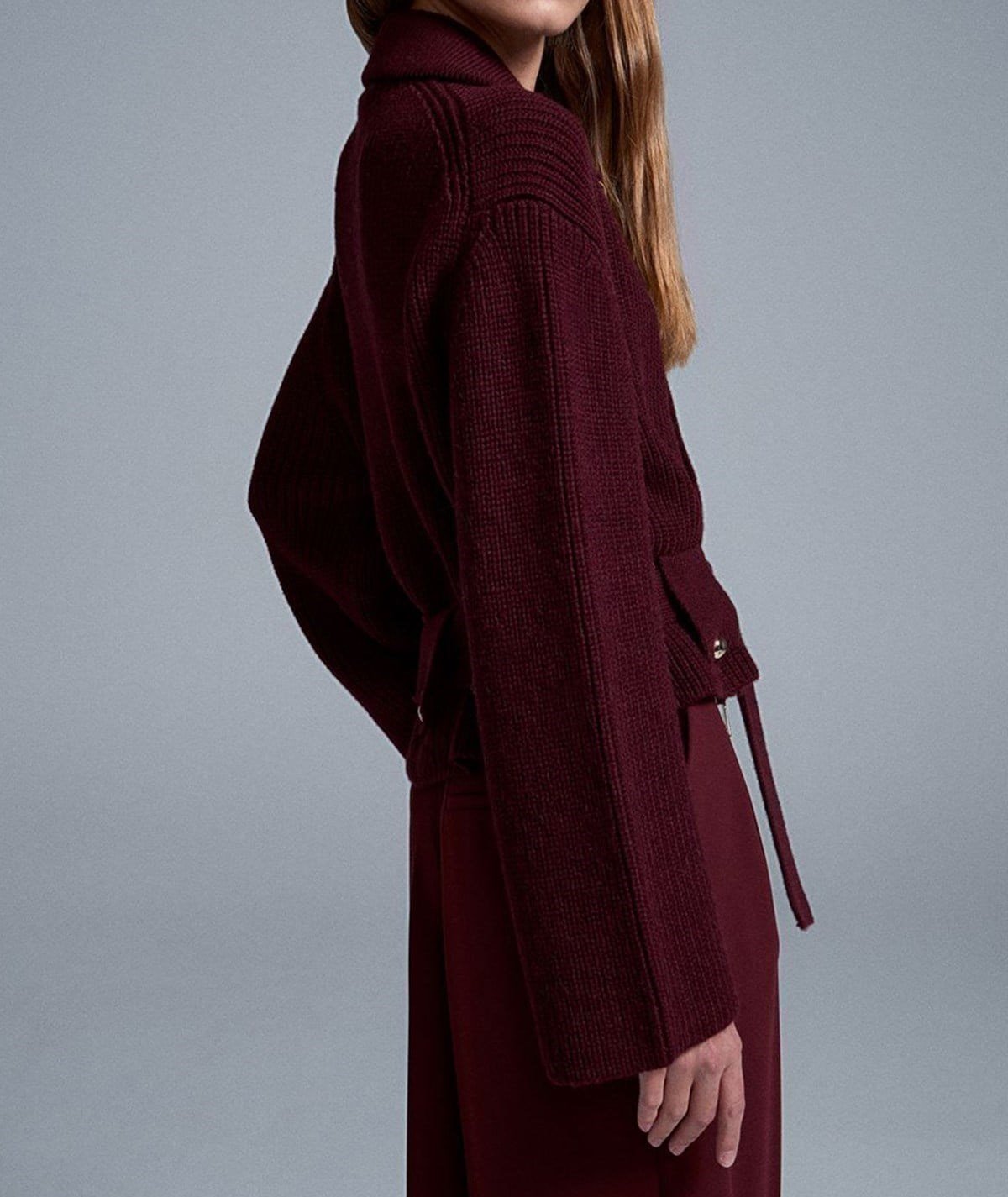 Yün Karışımlı Triko Hırka – Bordo