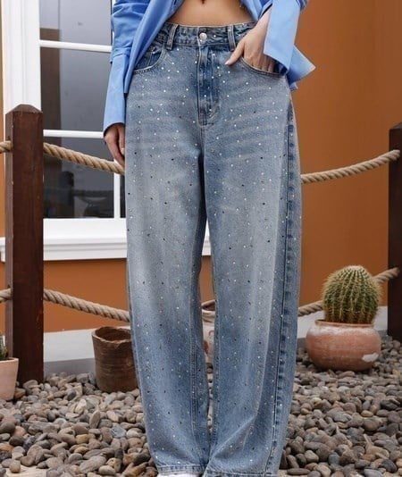 Zımbalı taşlı jean pantolon