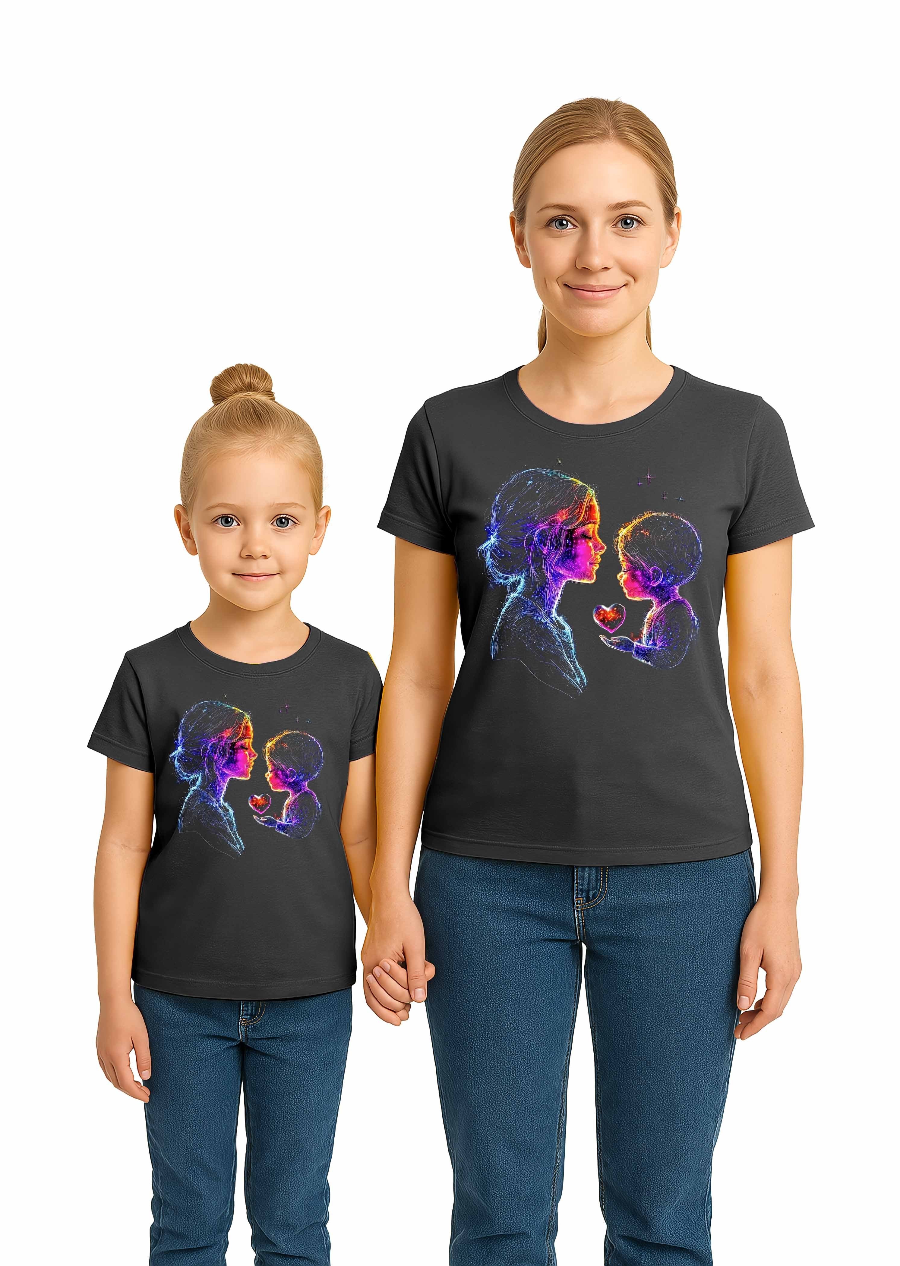 anneler günü Baskılı kadın ve çocuk tshirt pamuklu penye kumaş