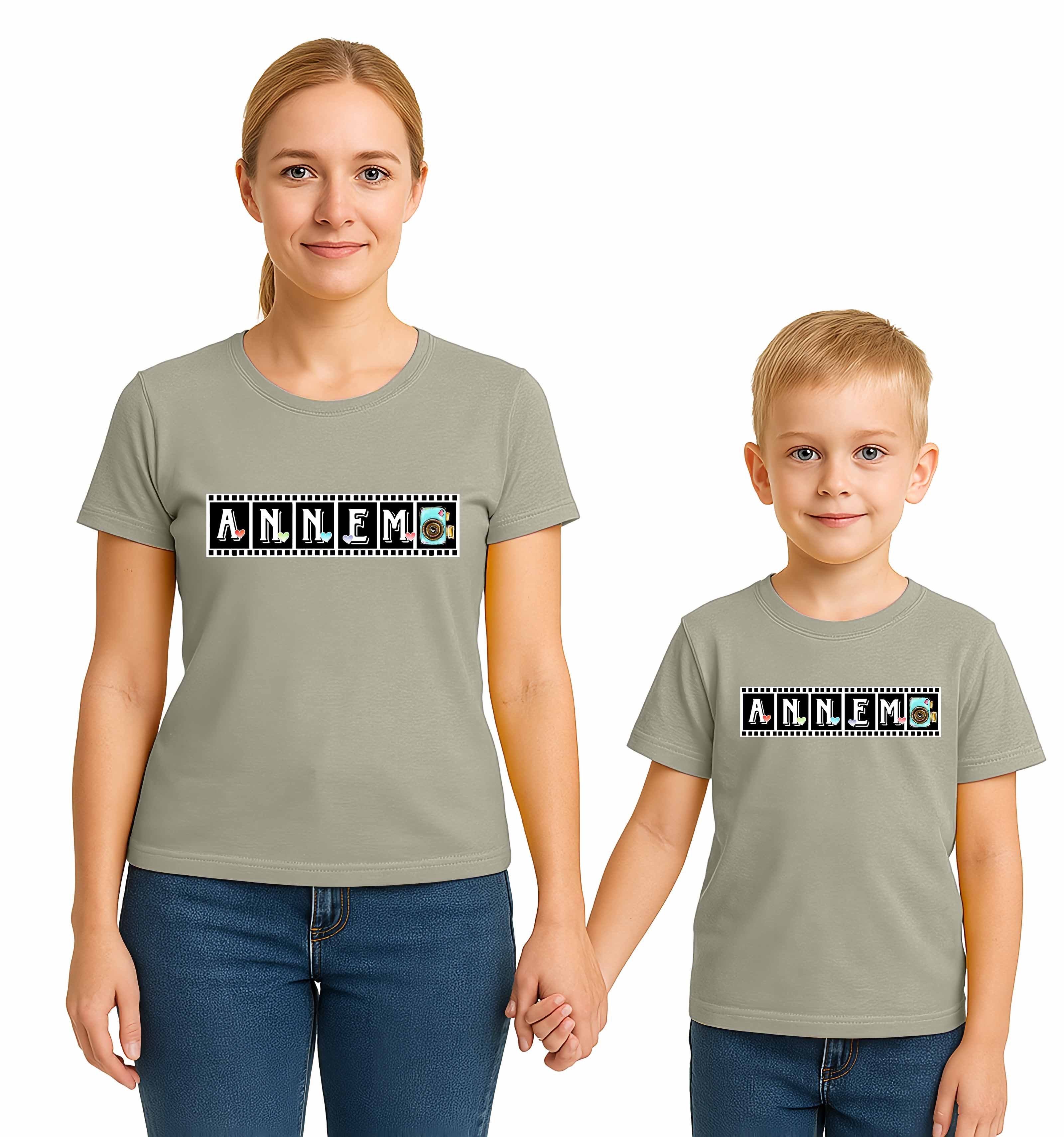 anneler günü Baskılı kadın ve çocuk tshirt pamuklu penye kumaş