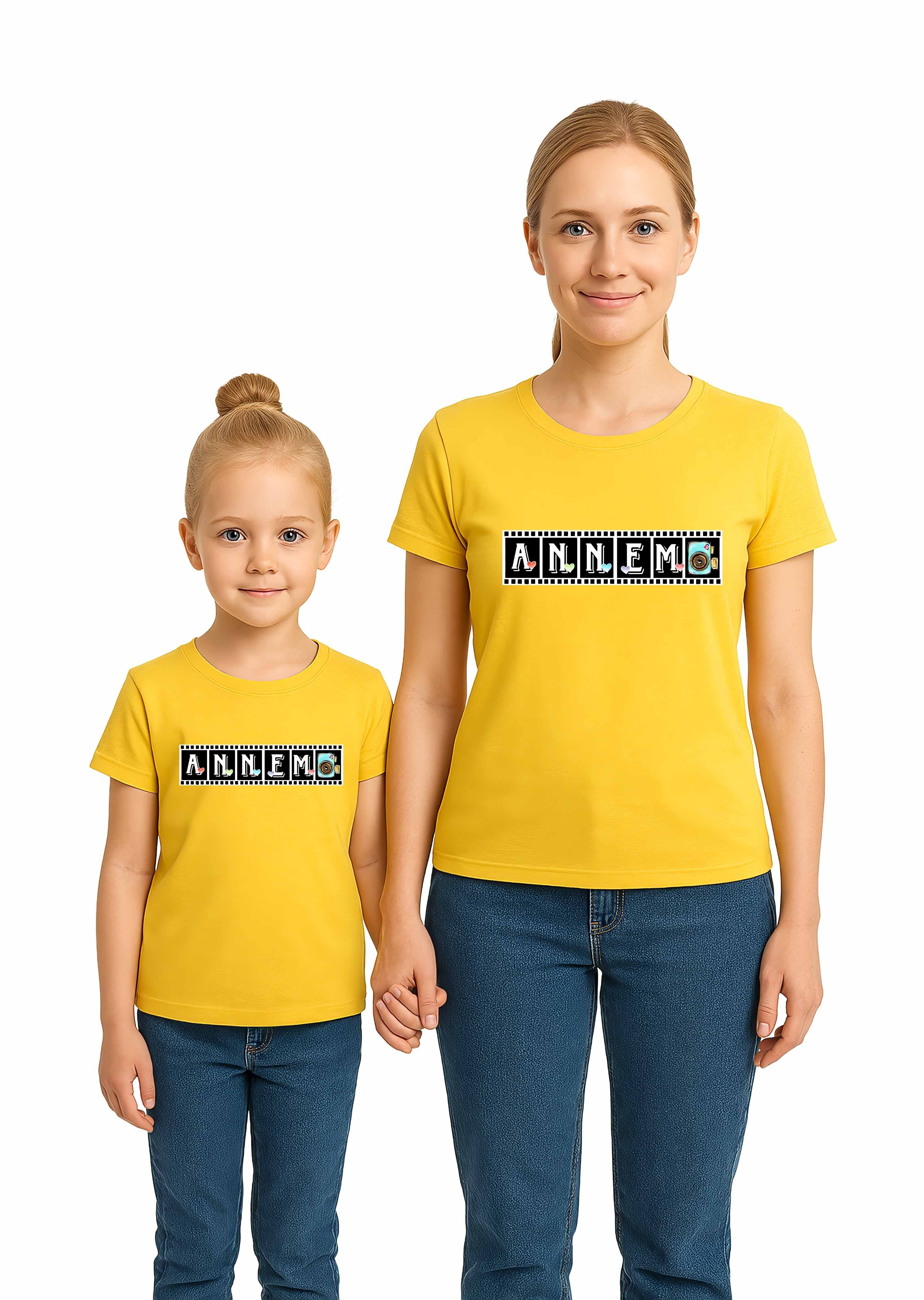 anneler günü Baskılı kadın ve çocuk tshirt pamuklu penye kumaş