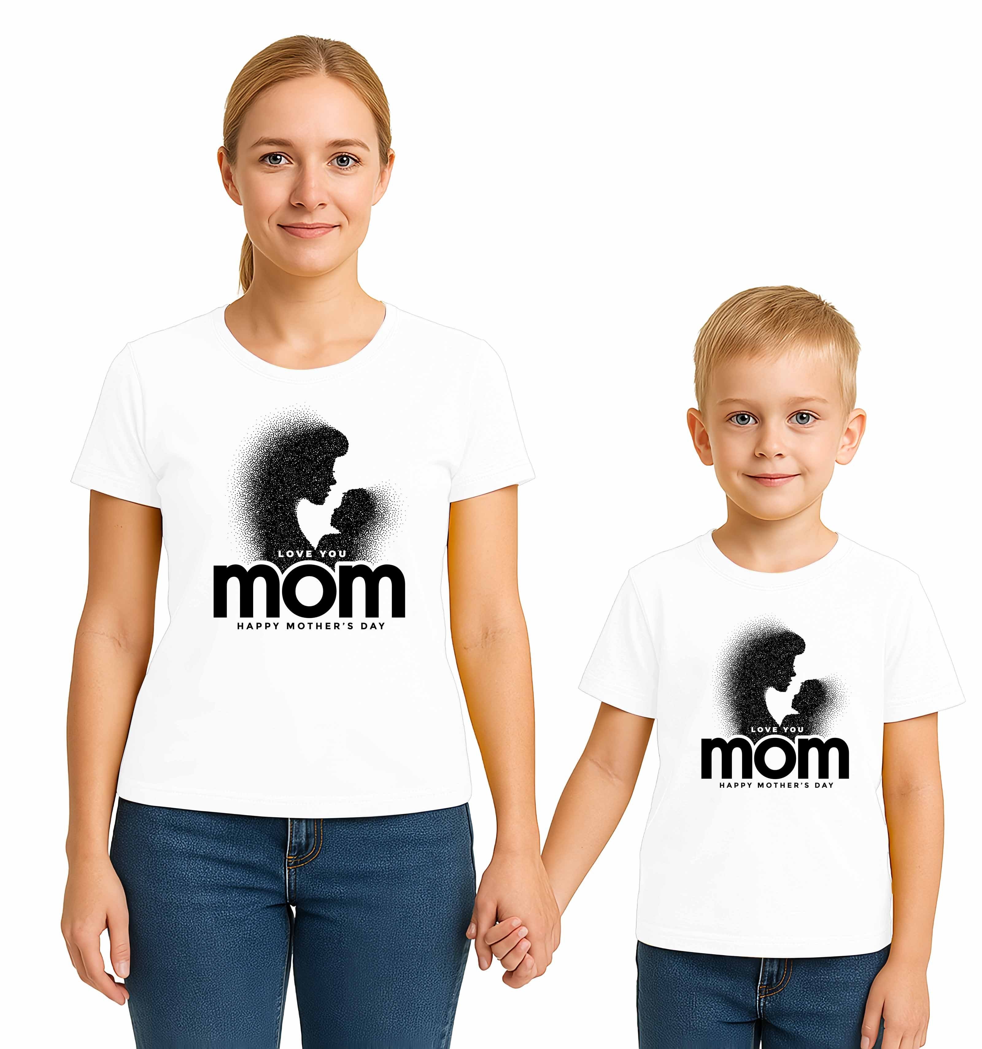 anneler günü Baskılı kadın ve çocuk tshirt pamuklu penye kumaş