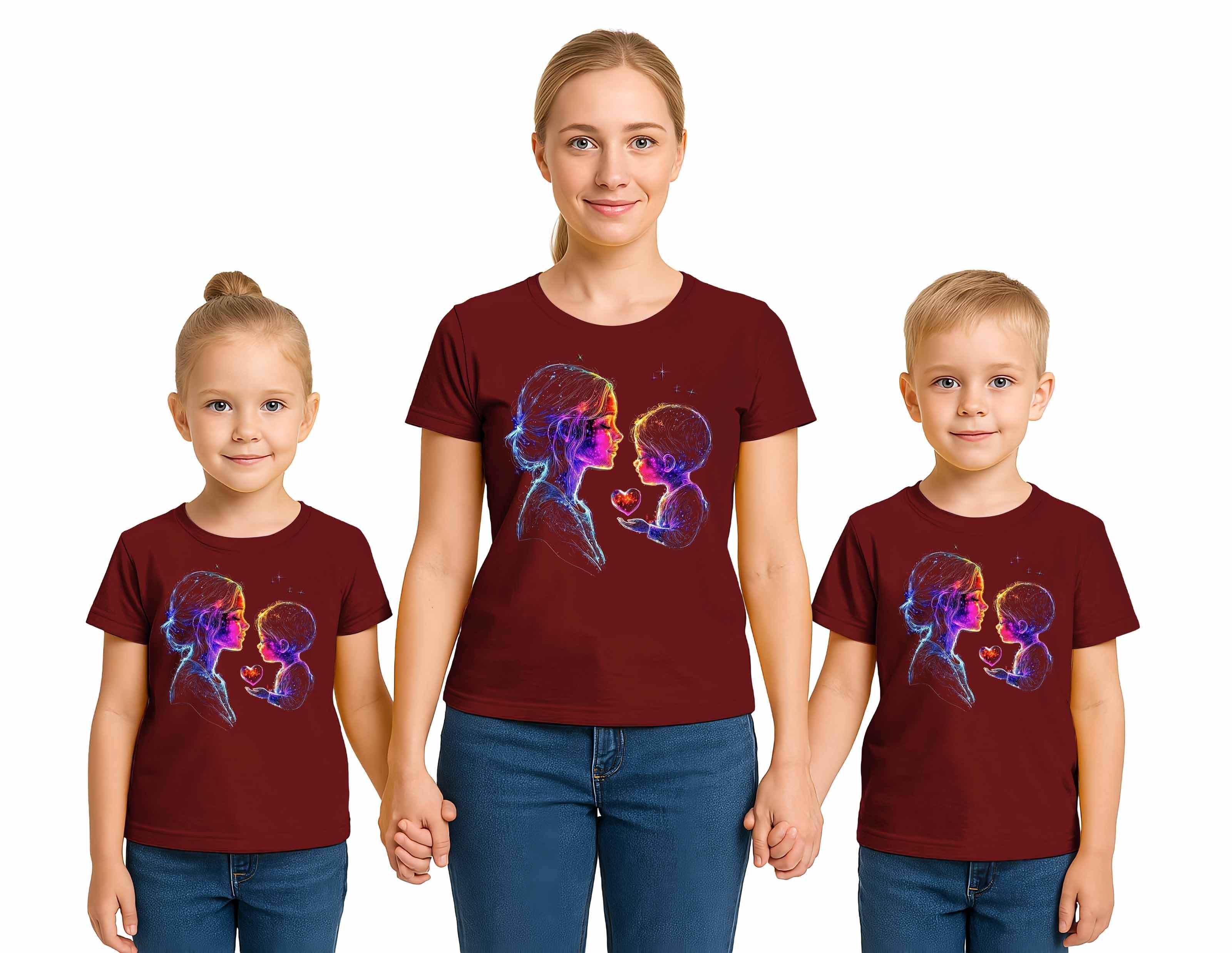 anneler günü Baskılı kadın ve çocuk tshirt pamuklu penye kumaş
