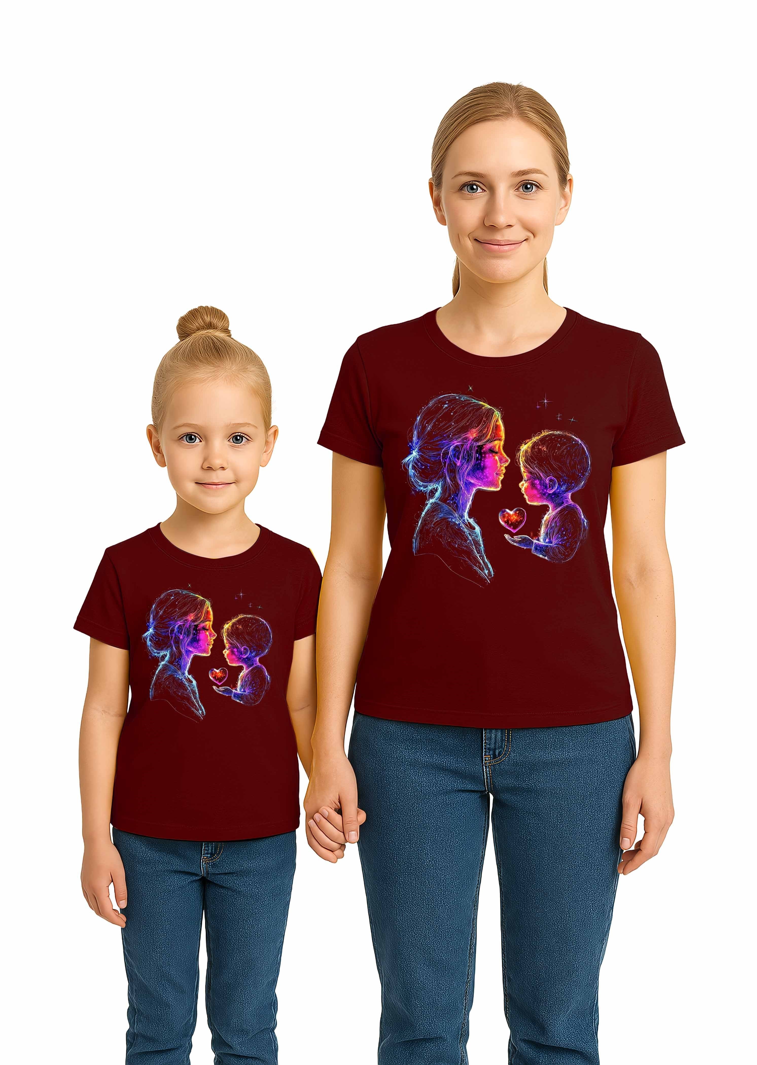 anneler günü Baskılı kadın ve çocuk tshirt pamuklu penye kumaş
