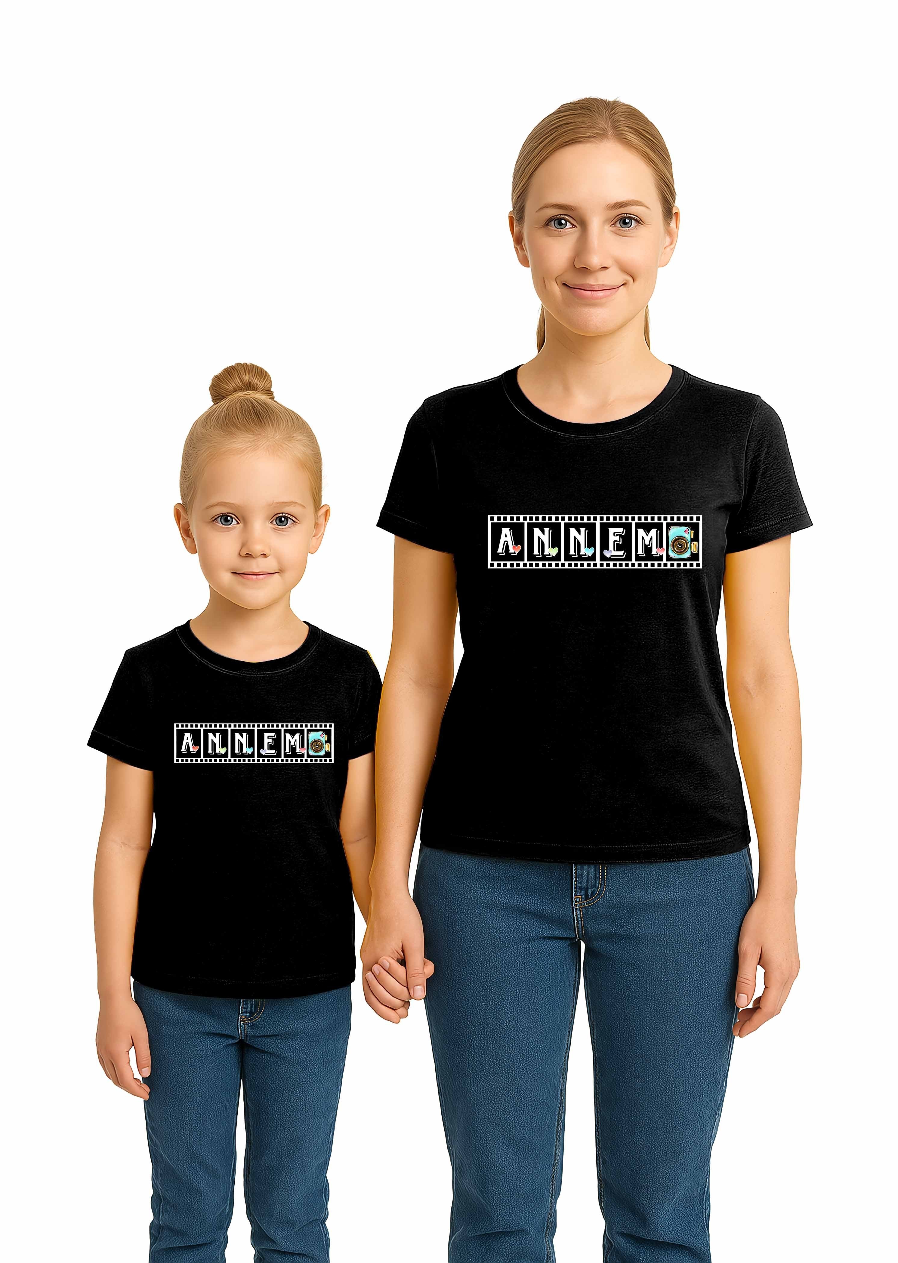 anneler günü Baskılı kadın ve çocuk tshirt pamuklu penye kumaş