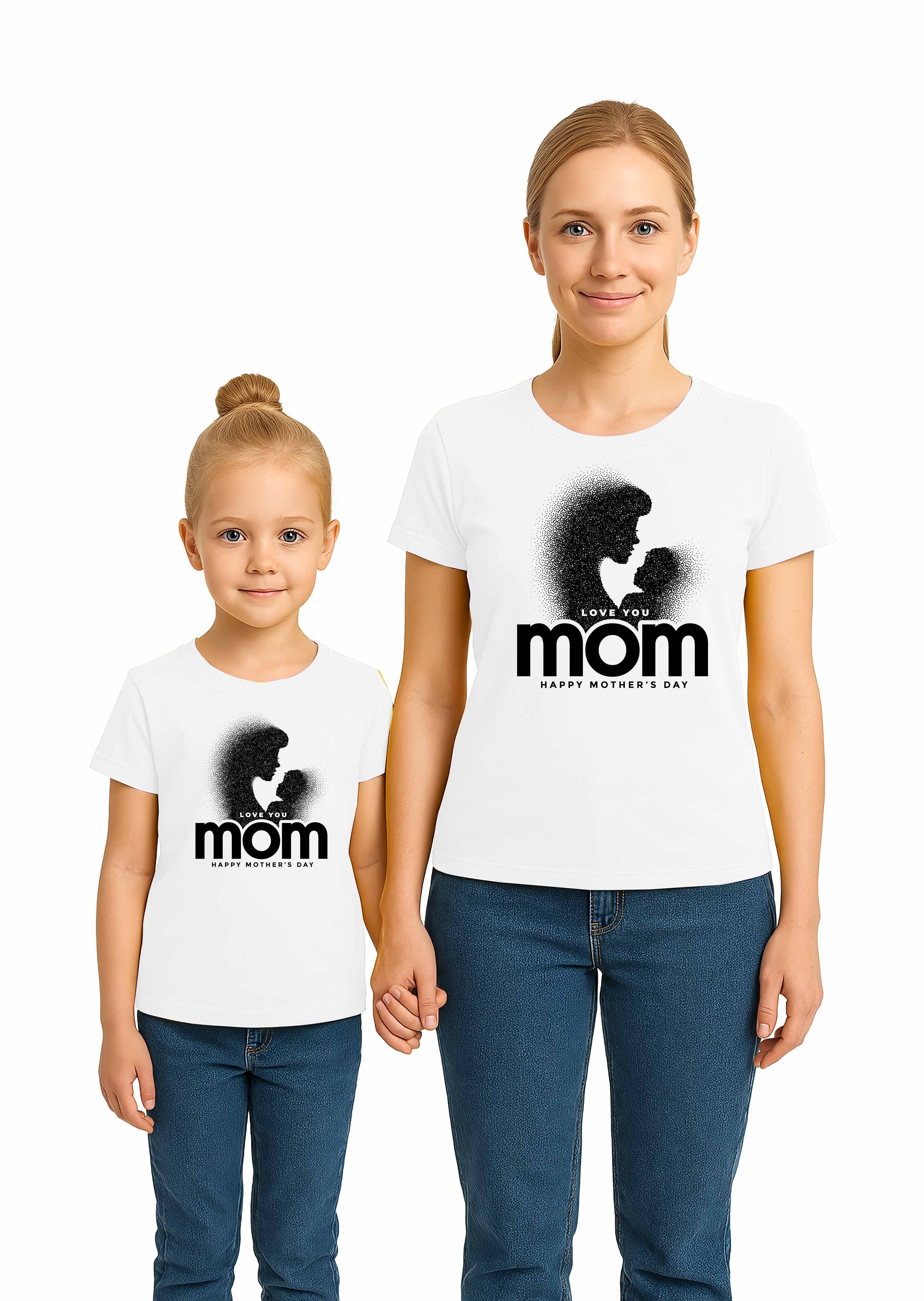 anneler günü Baskılı kadın ve çocuk tshirt pamuklu penye kumaş