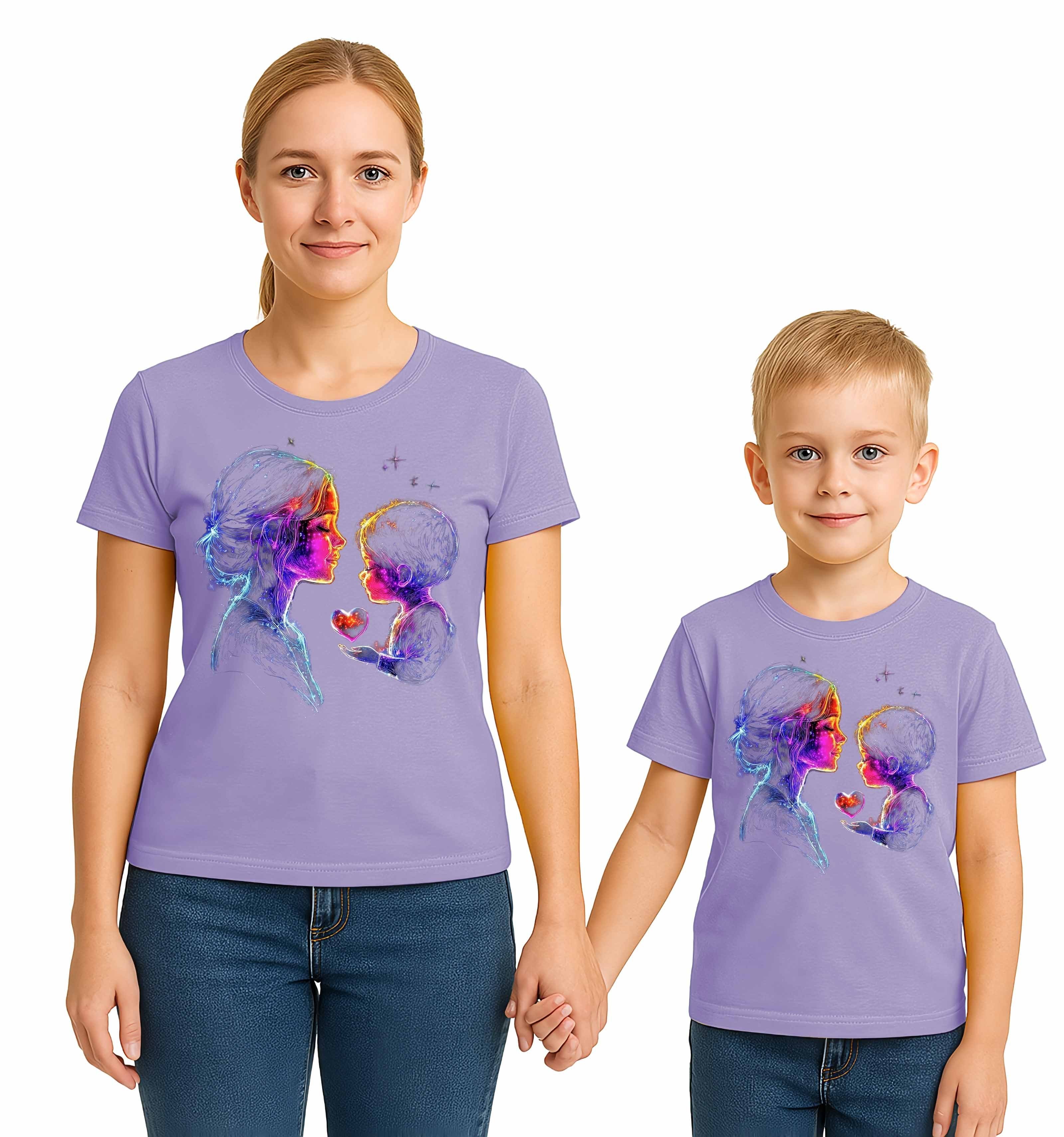 anneler günü Baskılı kadın ve çocuk tshirt pamuklu penye kumaş