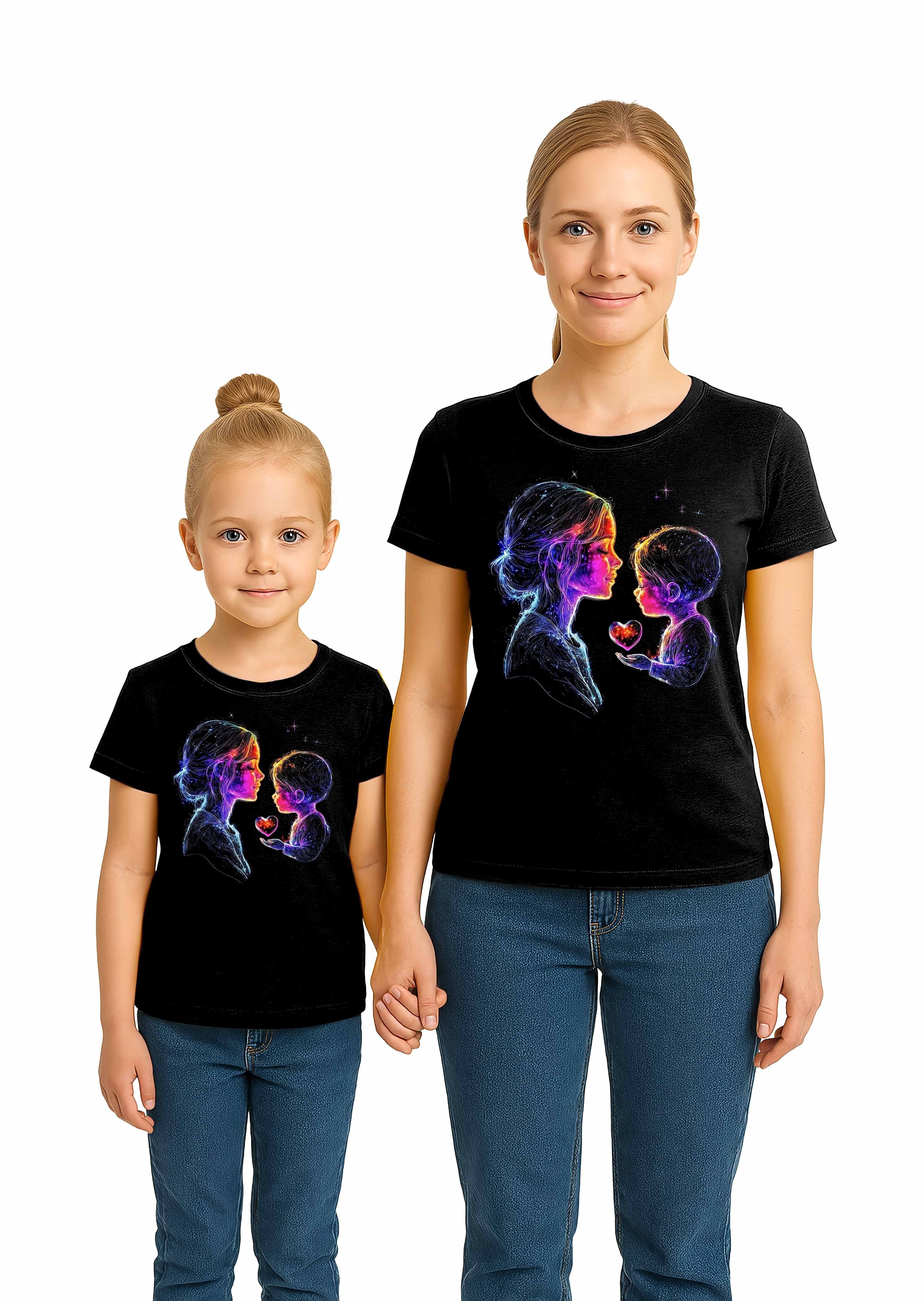 anneler günü Baskılı kadın ve çocuk tshirt pamuklu penye kumaş