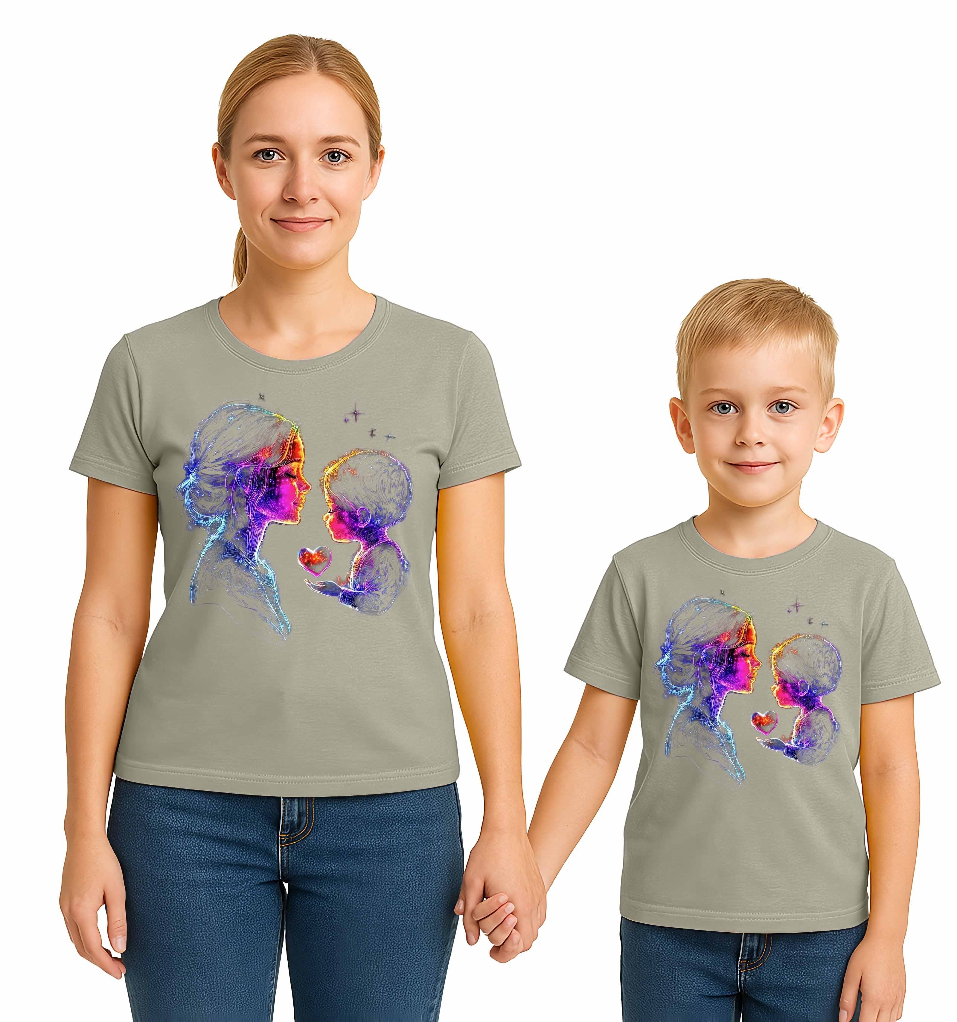 anneler günü Baskılı kadın ve çocuk tshirt pamuklu penye kumaş