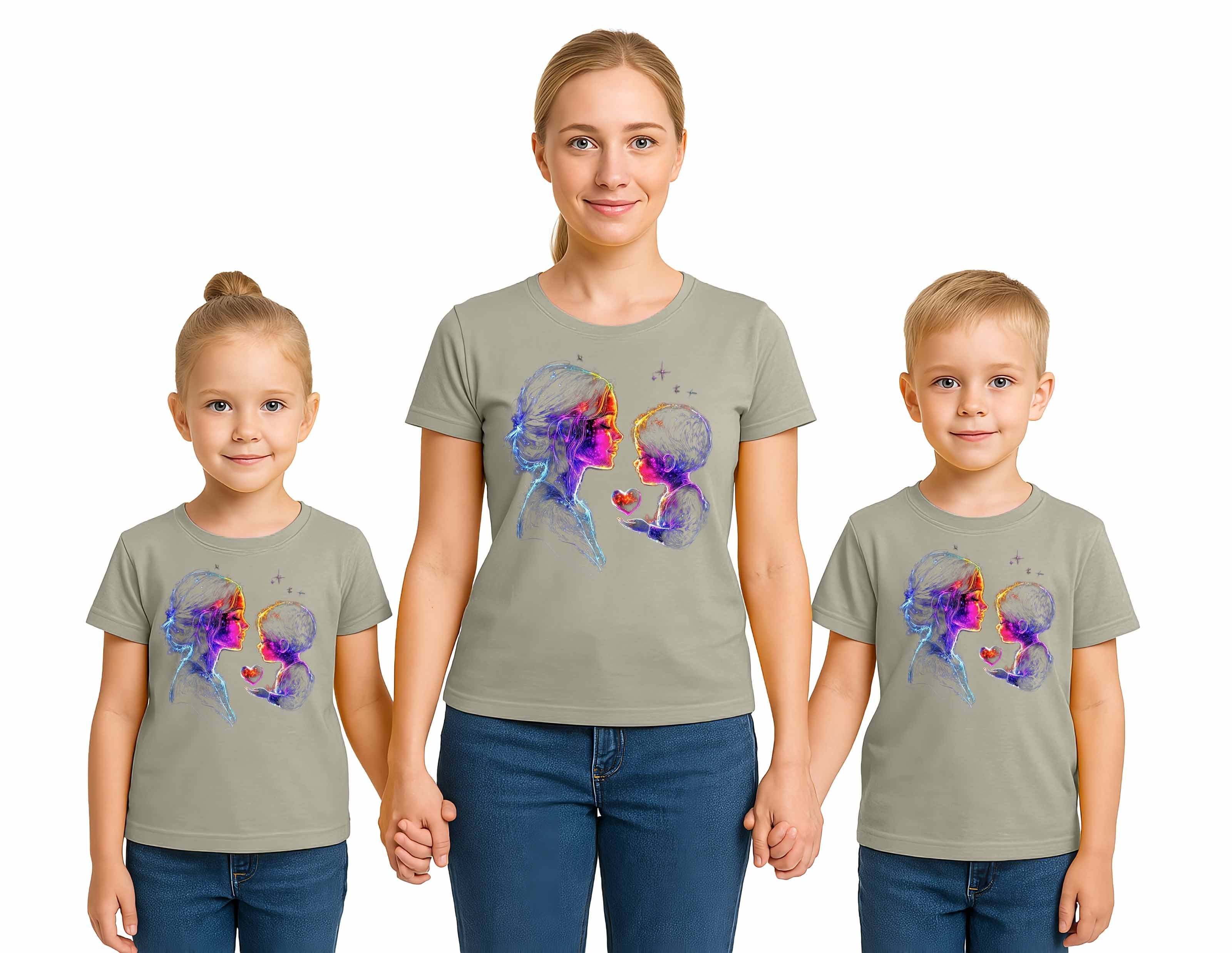 anneler günü Baskılı kadın ve çocuk tshirt pamuklu penye kumaş