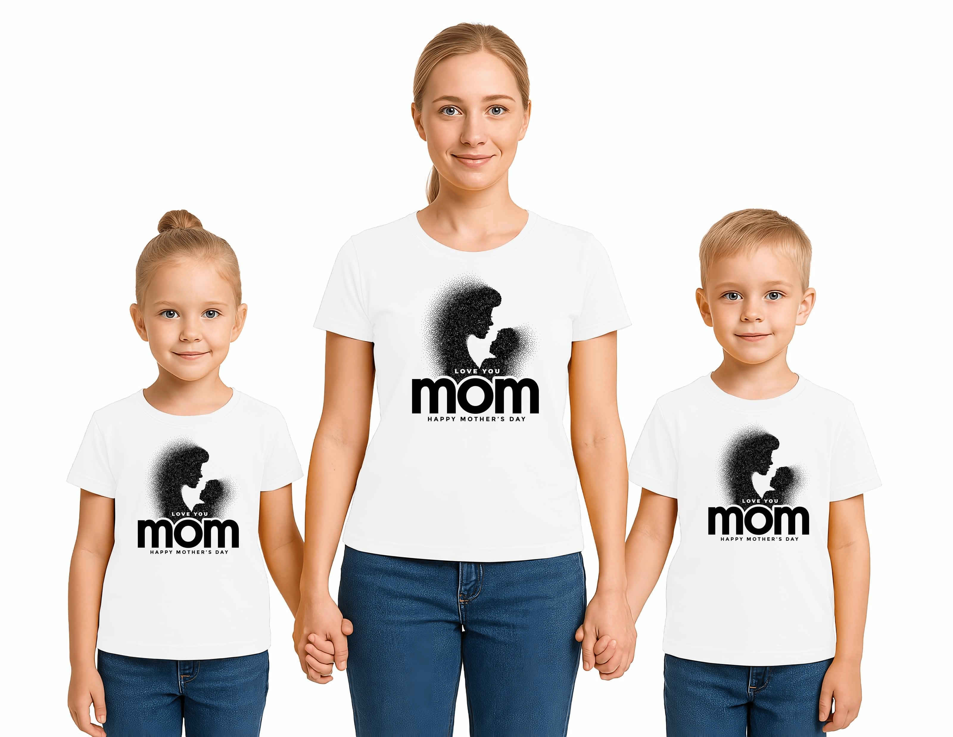 anneler günü Baskılı kadın ve çocuk tshirt pamuklu penye kumaş