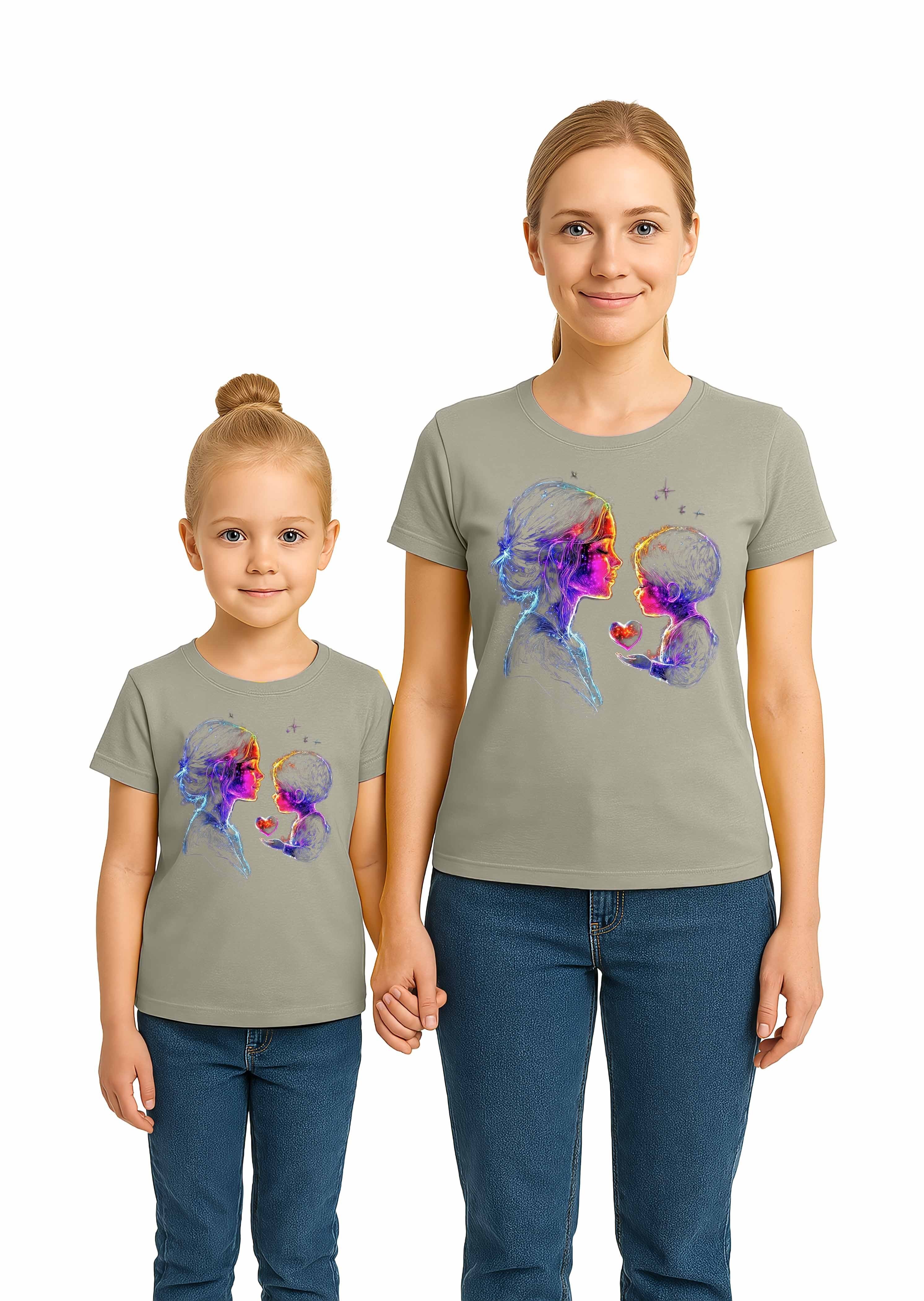 anneler günü Baskılı kadın ve çocuk tshirt pamuklu penye kumaş