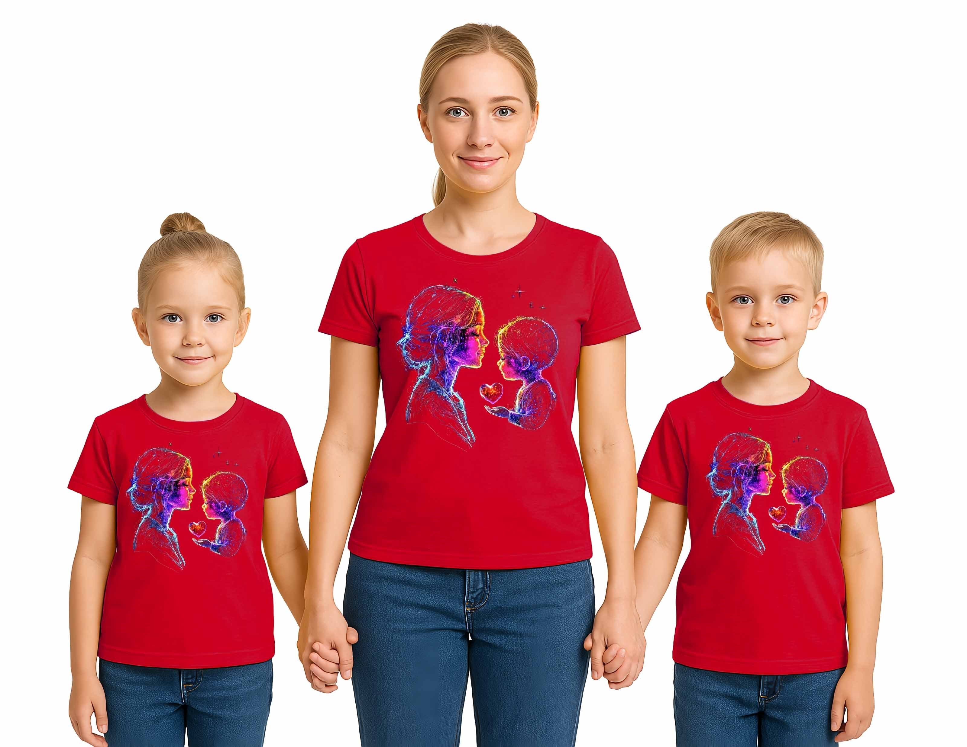 anneler günü Baskılı kadın ve çocuk tshirt pamuklu penye kumaş