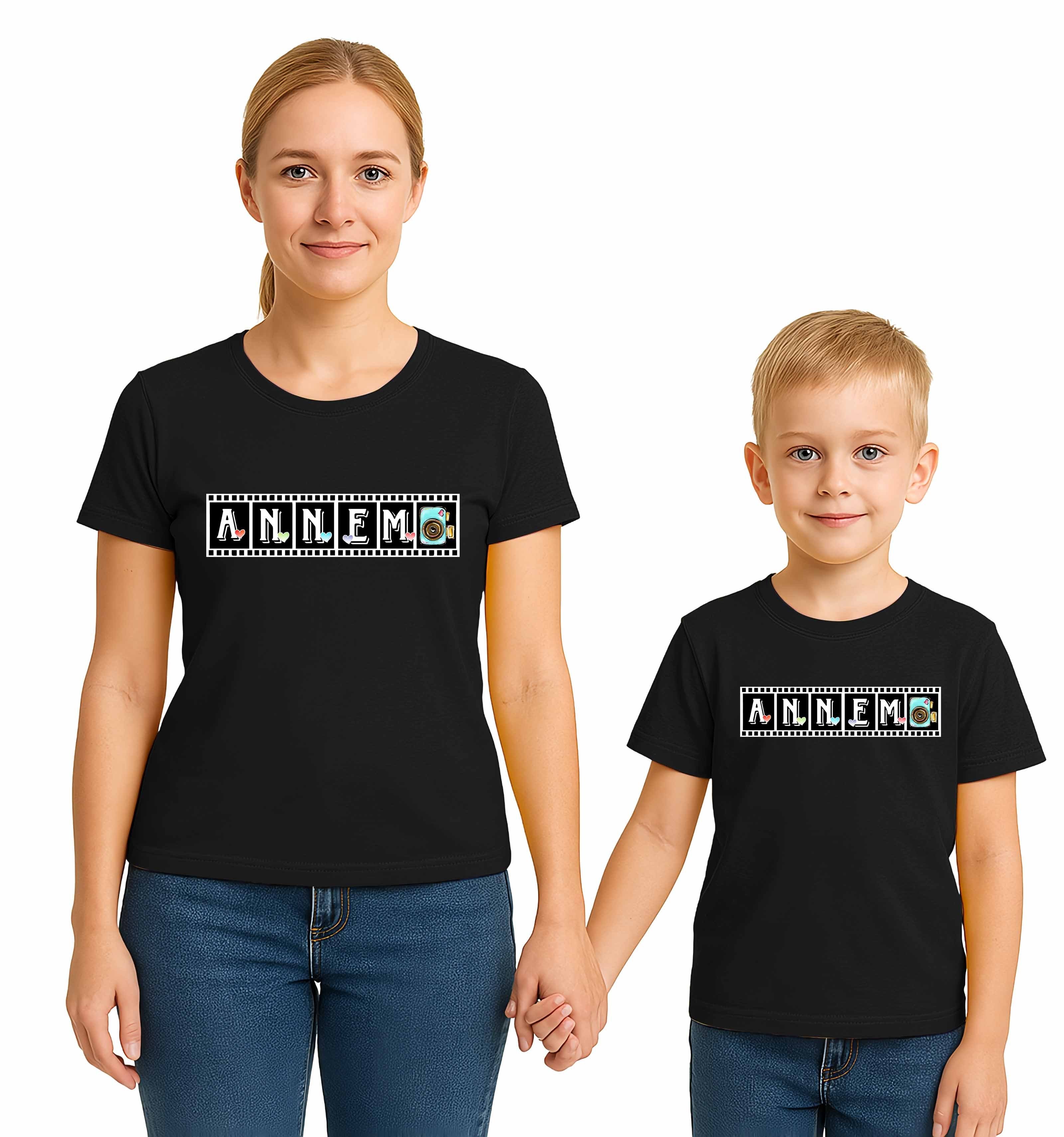 anneler günü Baskılı kadın ve çocuk tshirt pamuklu penye kumaş