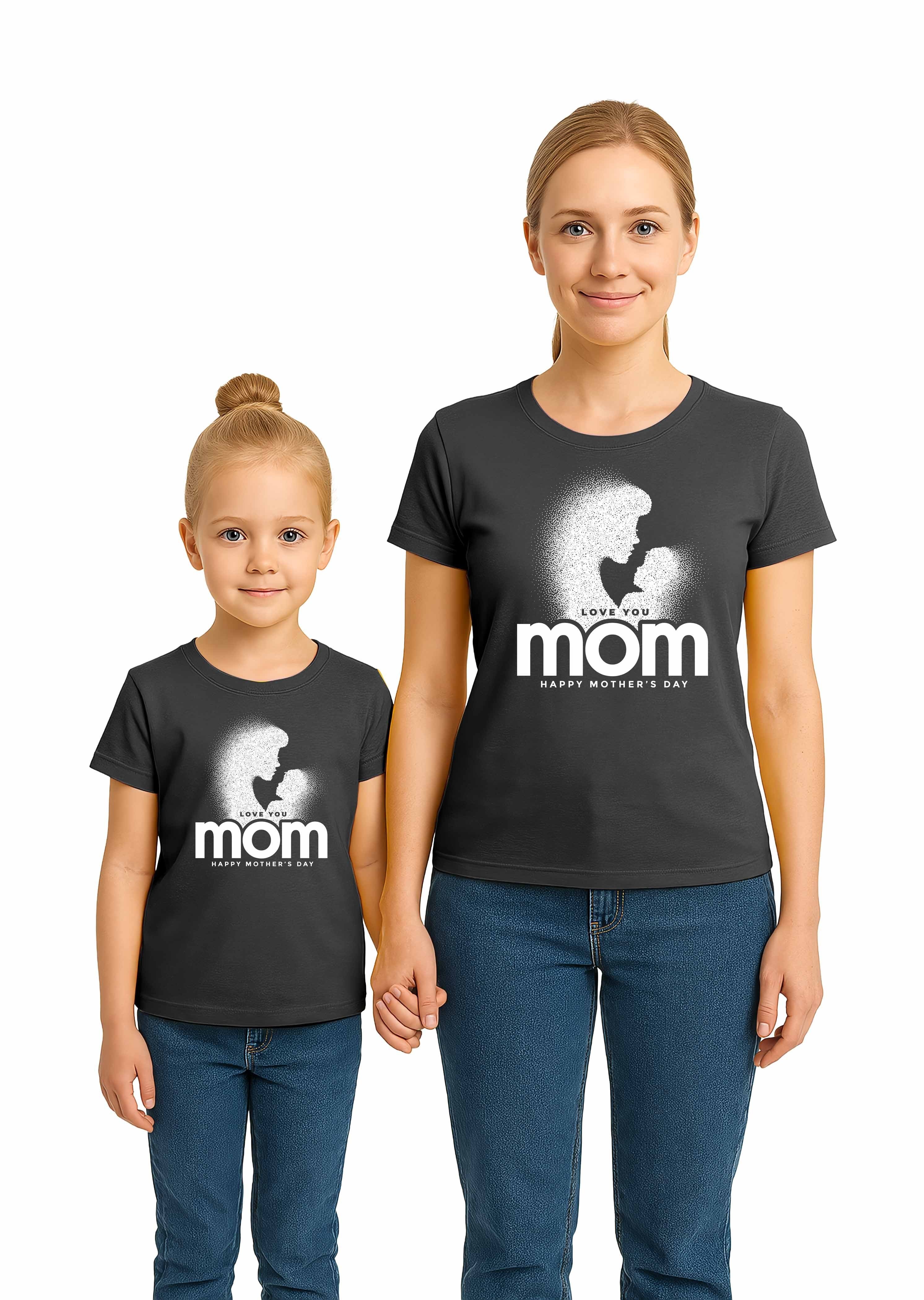 anneler günü Baskılı kadın ve çocuk tshirt pamuklu penye kumaş