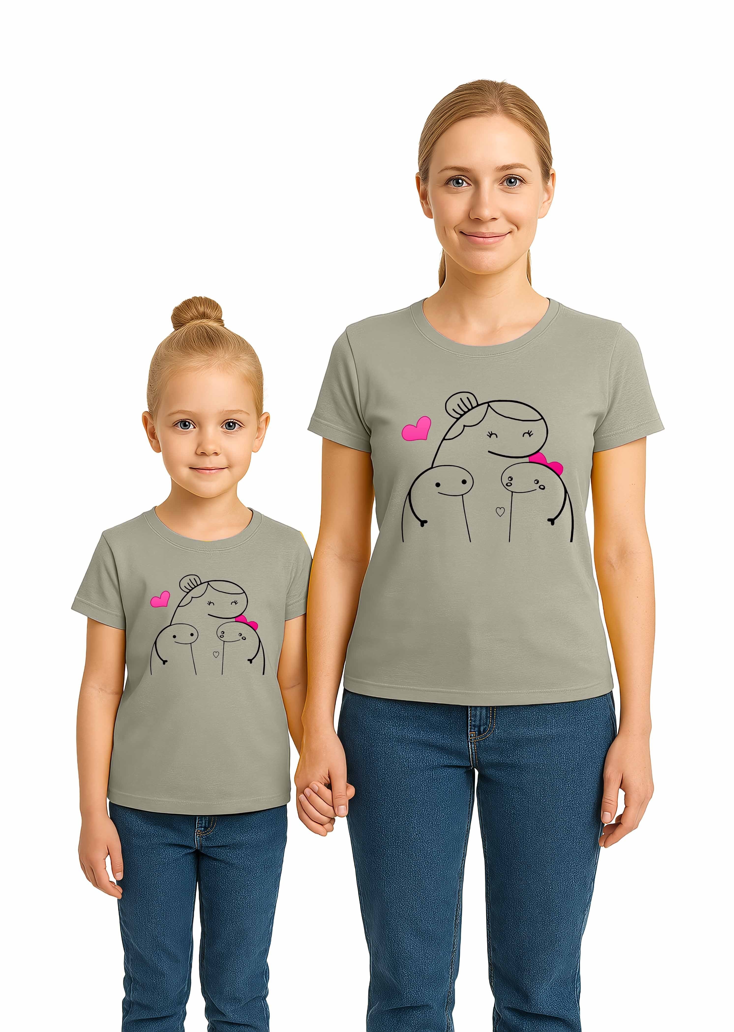 anneler günü Baskılı kadın ve çocuk tshirt pamuklu penye kumaş