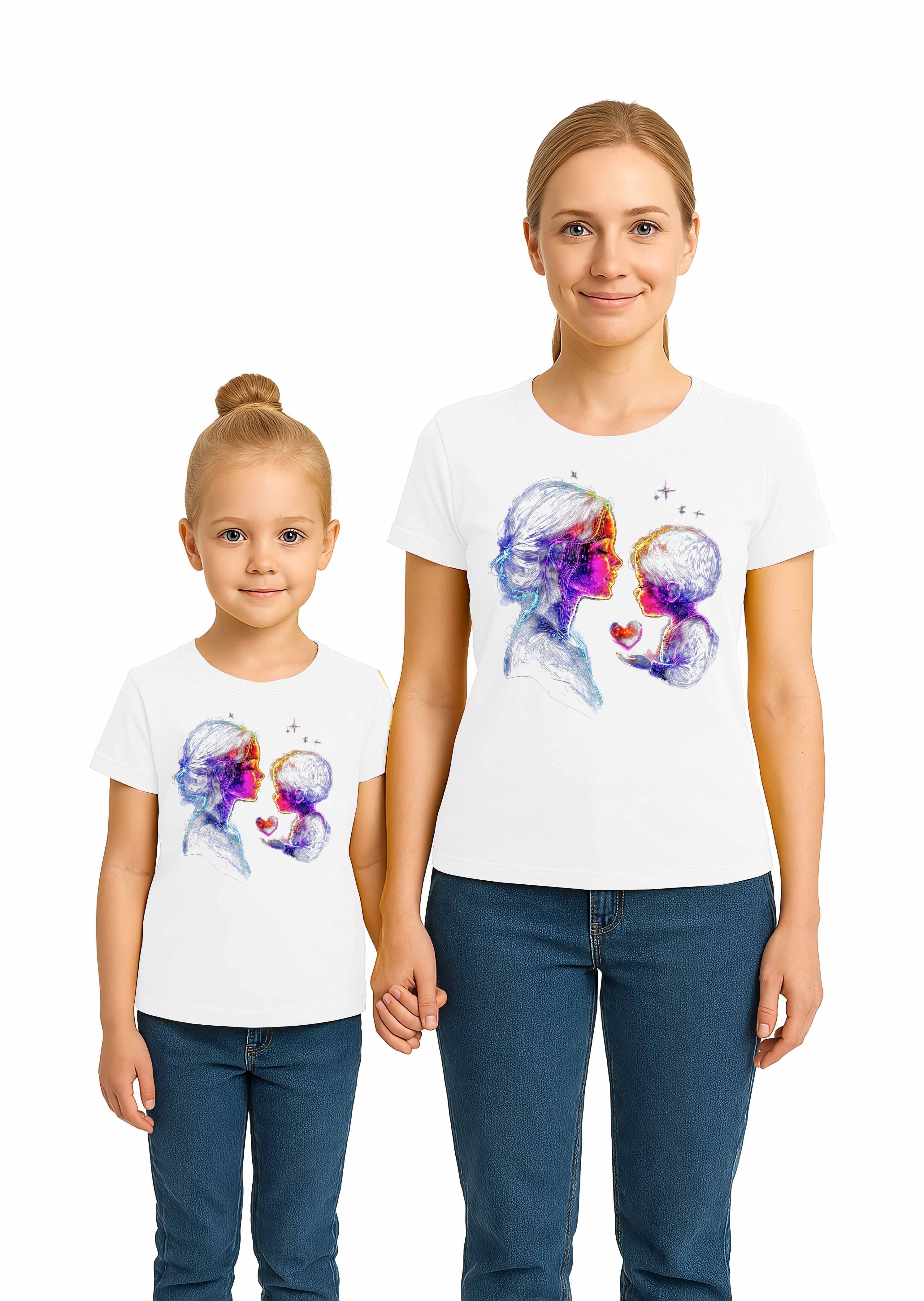 anneler günü Baskılı kadın ve çocuk tshirt pamuklu penye kumaş