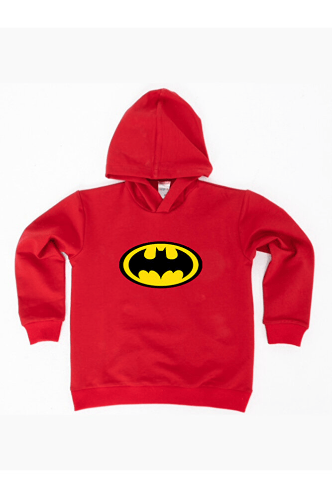 Batman Baskılı Kapüşonlu Pamuklu Kumaş Çocuk Sweatshirt