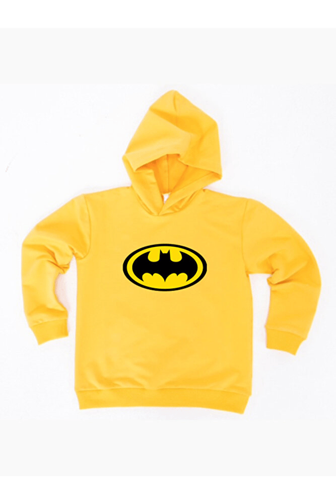 Batman Baskılı Kapüşonlu Pamuklu Kumaş Çocuk Sweatshirt