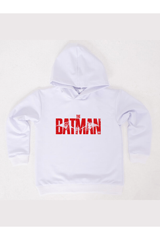 Batman baskılı kapüşonlu pamuklu kumaş çocuk sweatshirt