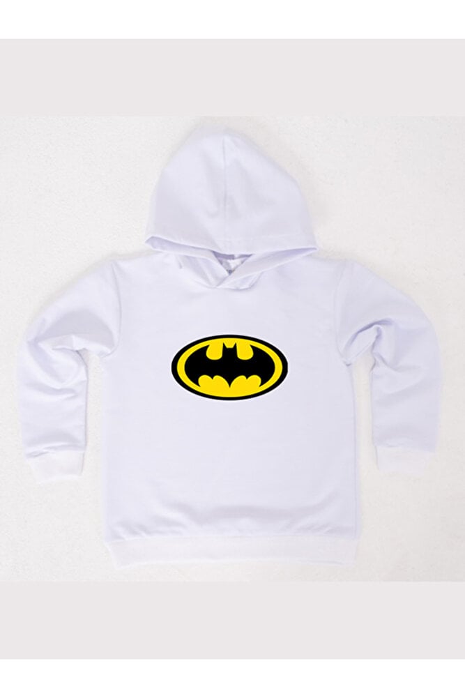 Batman Baskılı Kapüşonlu Pamuklu Kumaş Çocuk Sweatshirt