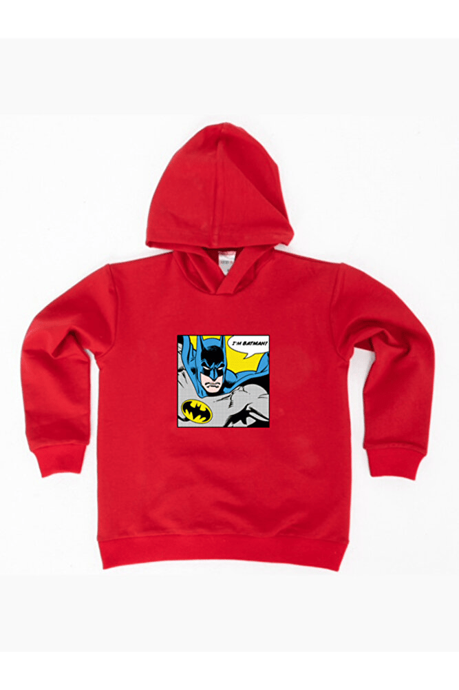 Batman baskılı kapüşonlu pamuklu kumaş çocuk sweatshirt