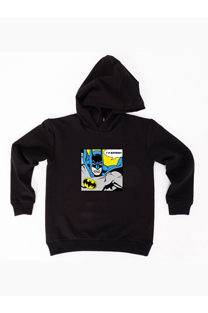 Batman baskılı kapüşonlu pamuklu kumaş çocuk sweatshirt