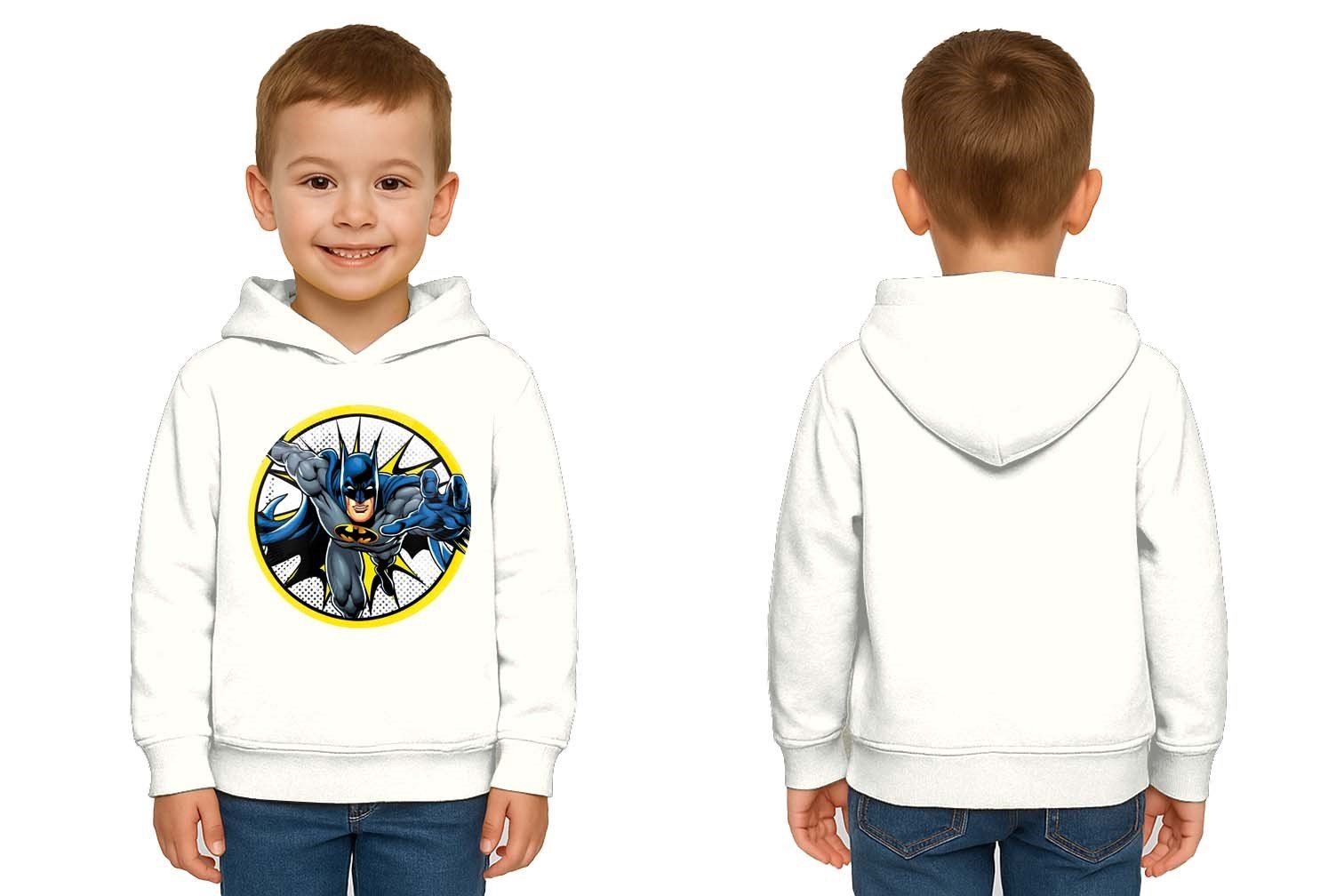 Batman baskılı kapüşonlu pamuklu kumaş çocuk sweatshirt