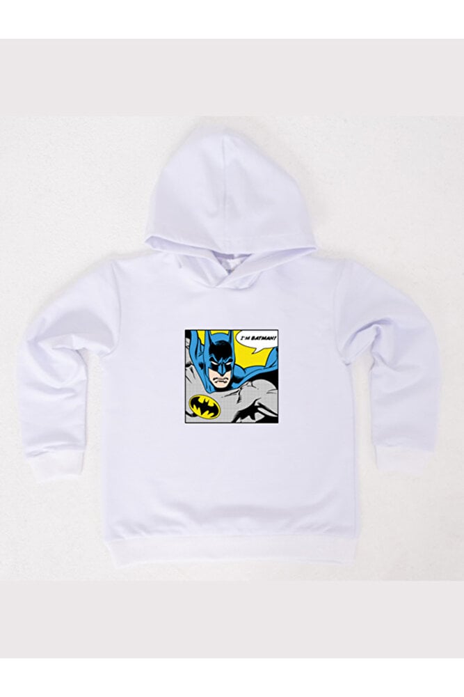 Batman baskılı kapüşonlu pamuklu kumaş çocuk sweatshirt